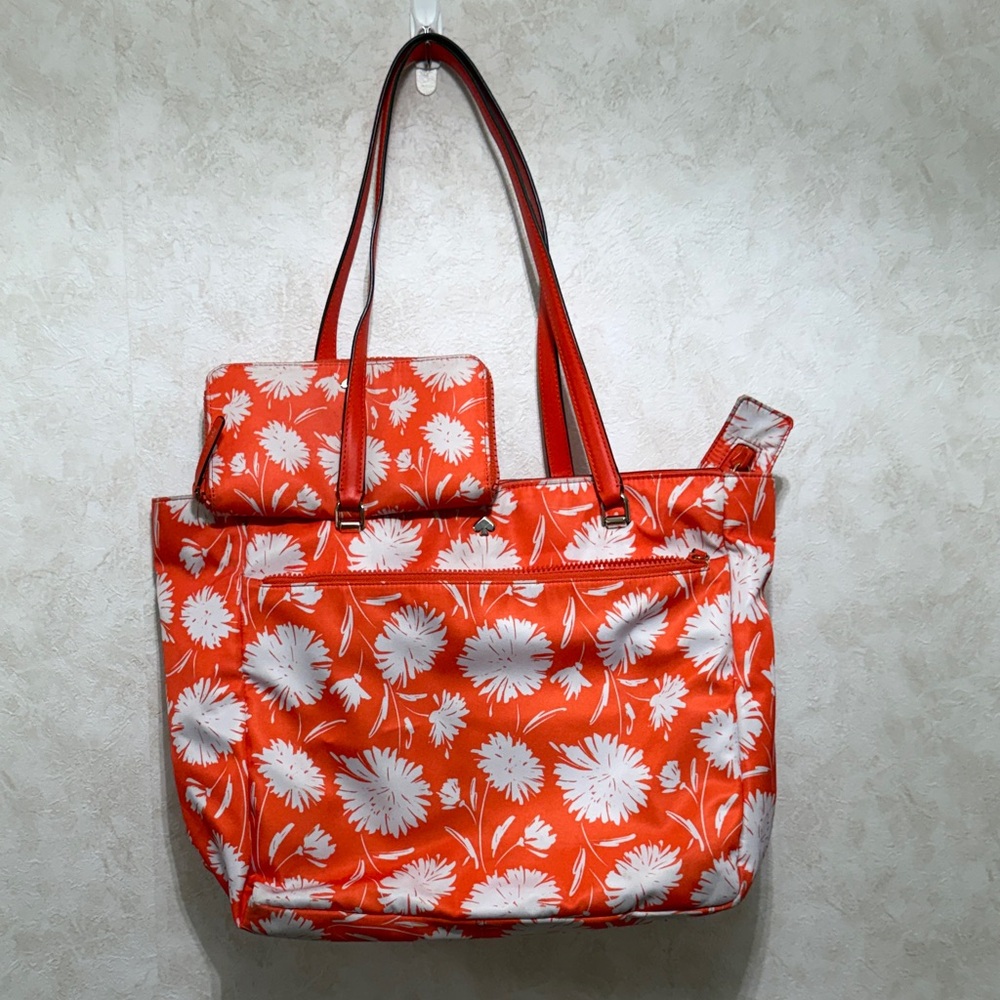 Kate Spade Orange Floral Tote with Pouch